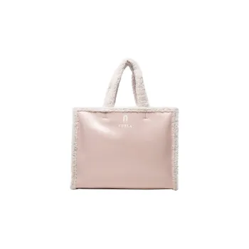 Furla Genuine Leather With Patent Leather Tote Bag Shopping Bag Handbag Regular Women's Pink