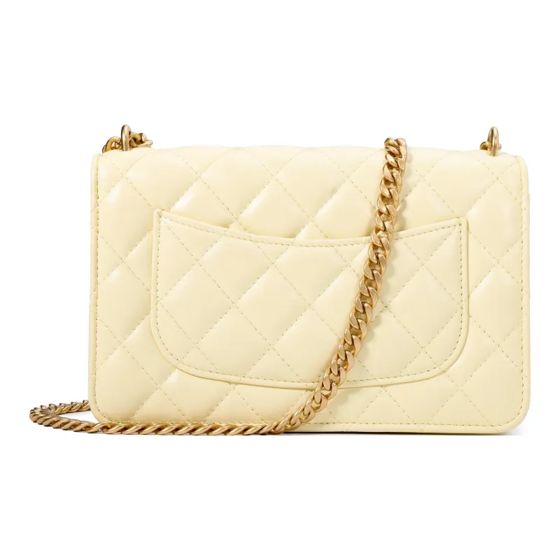 CHANEL Classic Flap CF Lambskin Flap Bag, Shoulder Bag, Crossbody Bag Regular Women's Yellow-2