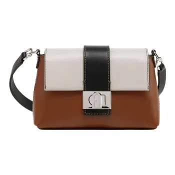 Furla Calfskin Small Square Bag Shoulder Bag, Crossbody Bag Mini Women's Brown & Gray