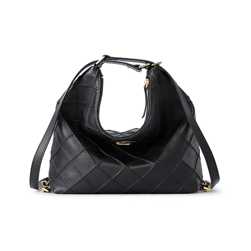 FION Top Grain Cow Leather Tote Backpack, Crossbody Bag, Shoulder Bag Medium Size Women's Classic Black-6