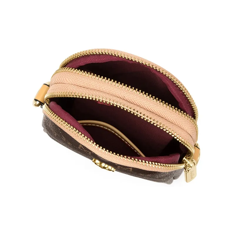 MashaLanti PVC Shoulder Bag With Cell Phone Pouch Small Size Women's Dark Brown & Apricot/Coffee & Burgundy-3
