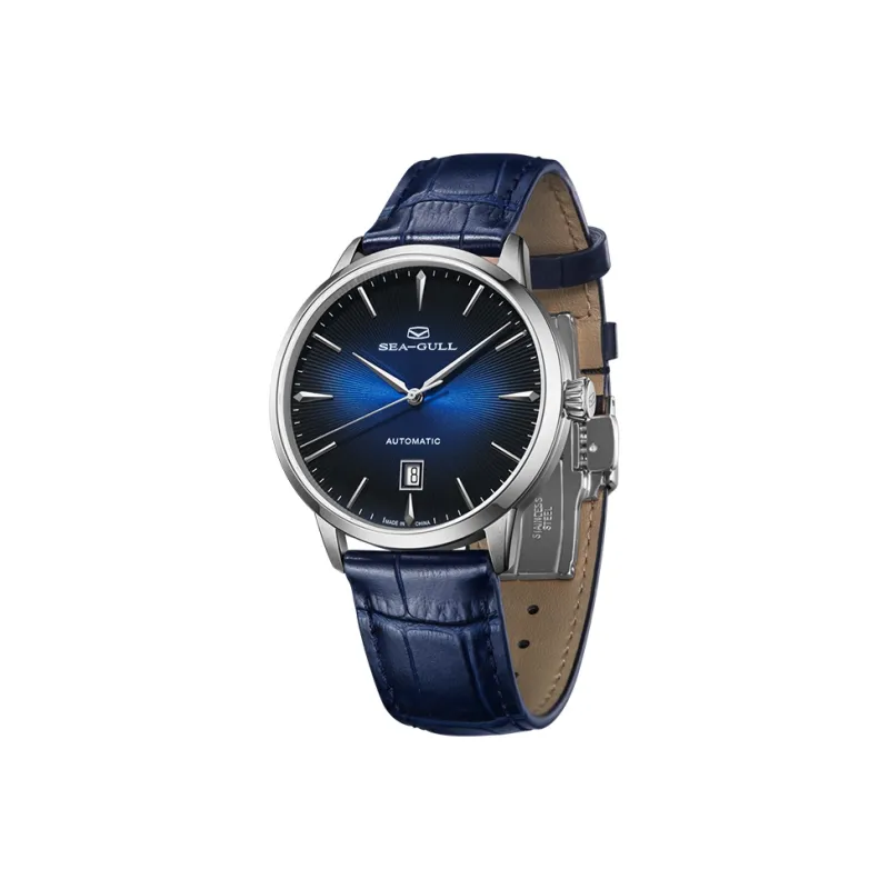 Sea Gull Zall Series Automatic Mechanical Movement Genuine Leather Strap Watch Men's Watches White Dial-5