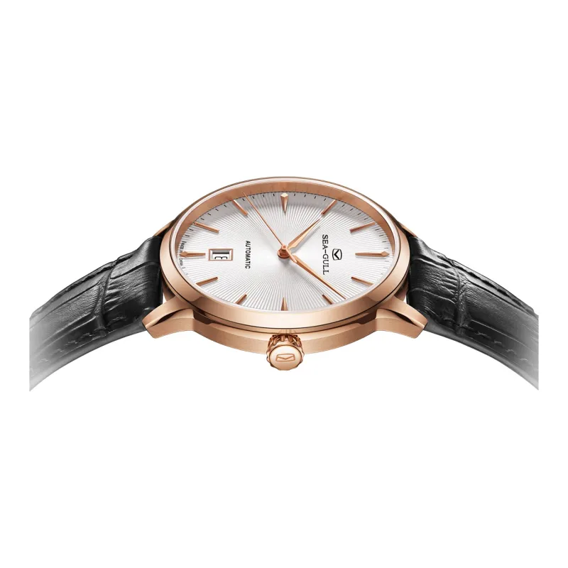 Sea Gull Zall Series Automatic Mechanical Movement Genuine Leather Strap Watch Men's Watches White Dial-11