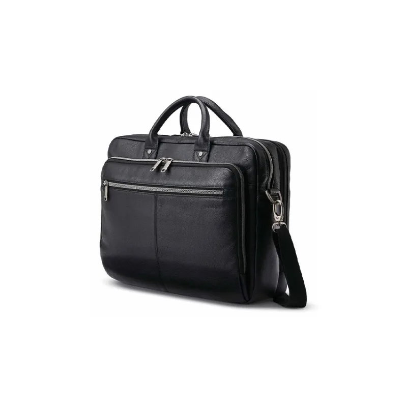 SAMSONITE Leather Portable One Shoulder Crossbody Briefcases Unisex Black-1