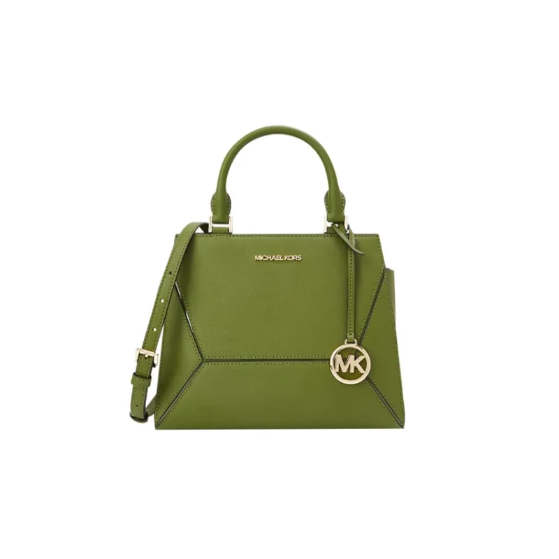 MICHAEL KORS MK Prism Leather Trunk Bag, Shoulder Bag, Crossbody Bag, Handbag Medium Size Women's Olive Green-0