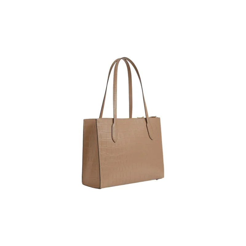 COACH Crocodile Pattern Leather Tote Bag, Shopping Bag, Handbag, Shoulder Bag Women's Taupe-1