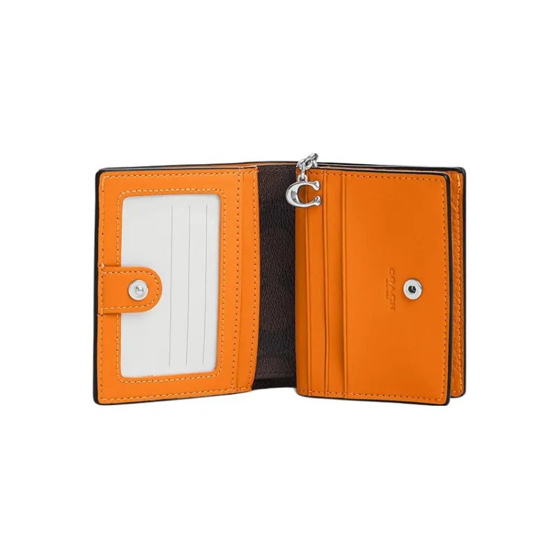 COACH Snap Wallet Pebbled Leather With Canvas Accents Coin Purses Wallets Women's Bright Orange-1