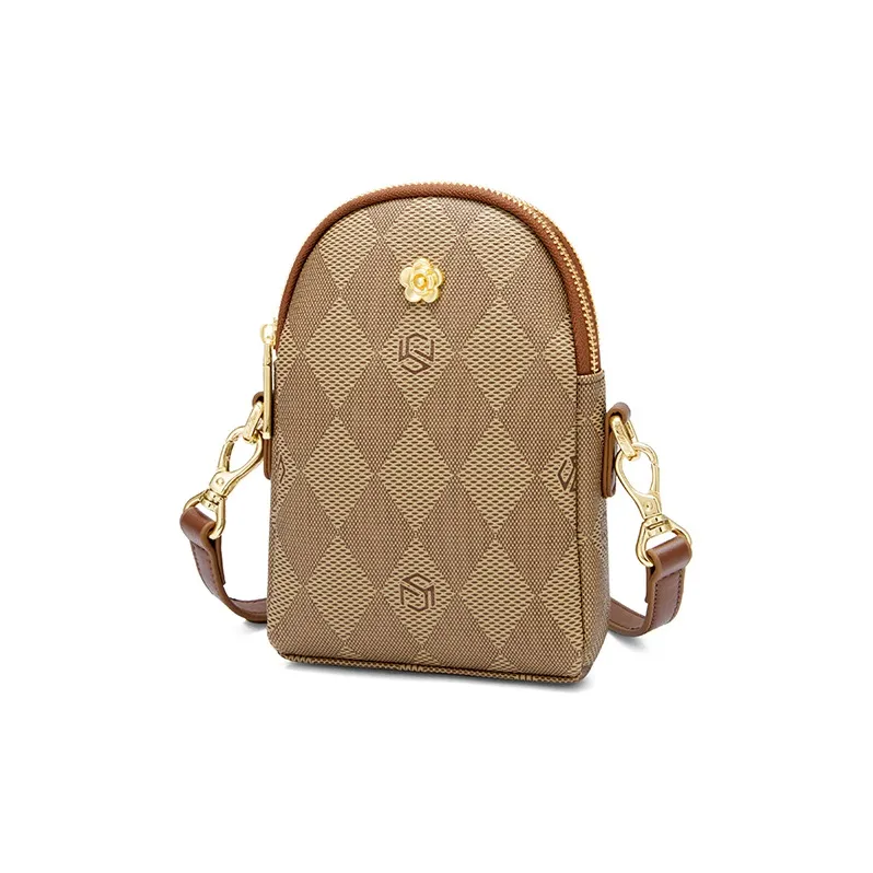 MashaLanti PVC Shoulder Bag With Cell Phone Pouch Small Size Women's Dark Brown & Apricot/Coffee & Burgundy-19