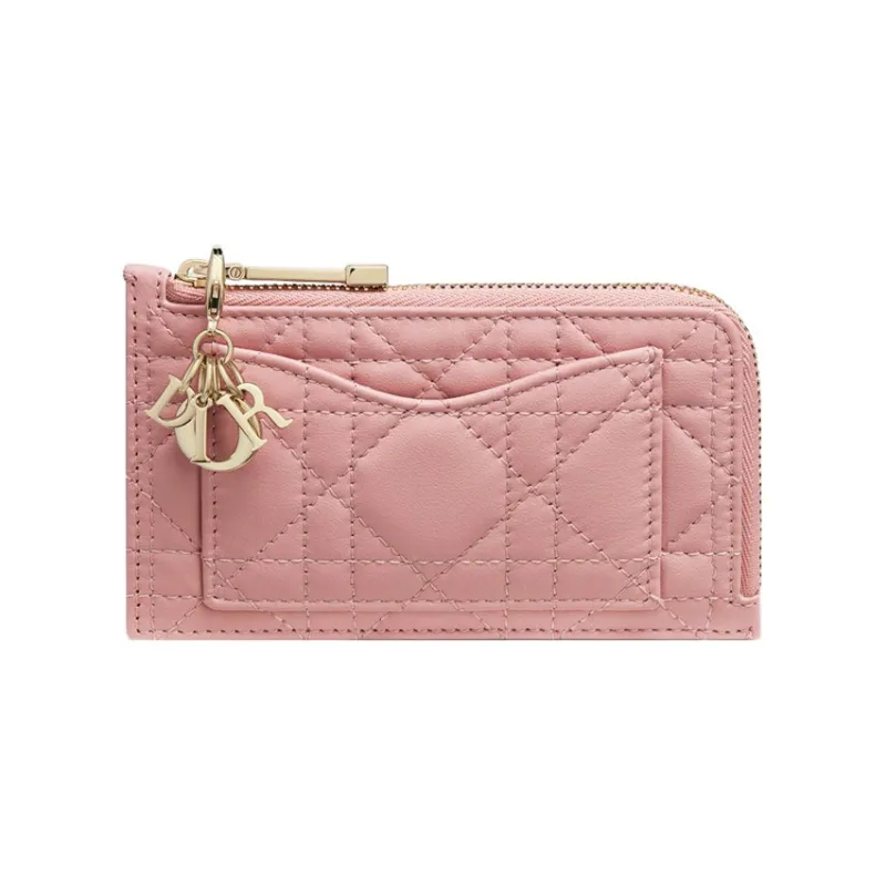 DIOR Lady Dior Lambskin Card Holder Women's Dark Pink-0