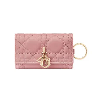 DIOR Lady Dior Lambskin Key Pouch Women's Light Pink