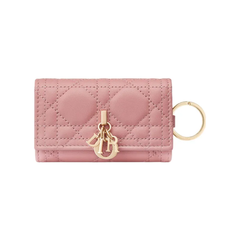 DIOR Lady Dior Lambskin Key Pouch Women's Light Pink-0