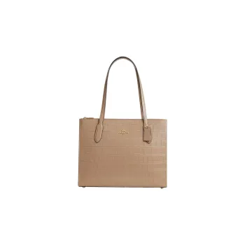 COACH Crocodile Pattern Leather Tote Bag, Shopping Bag, Handbag, Shoulder Bag Women's Taupe