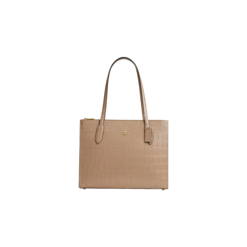 COACH Crocodile Pattern Leather Tote Bag, Shopping Bag, Handbag, Shoulder Bag Women's Taupe-0