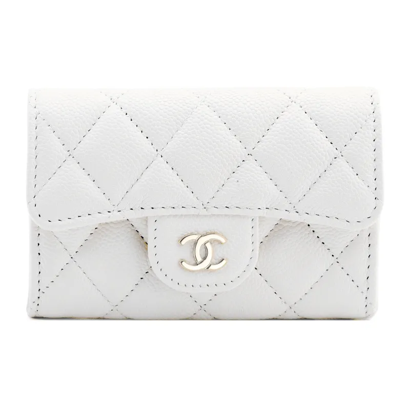 CHANEL Litchi Grain Calfskin Wallet, Coin Purse, Card Holder Trumpets Women's White-0