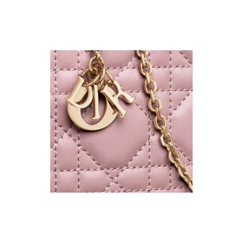 DIOR Lady Dior Sheepskin Portable One Shoulder Crossbody Cell Phone Pouch Women's Dark Pink-4