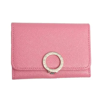 BVLGARI Grained Calfskin Card Holder Women's Pink
