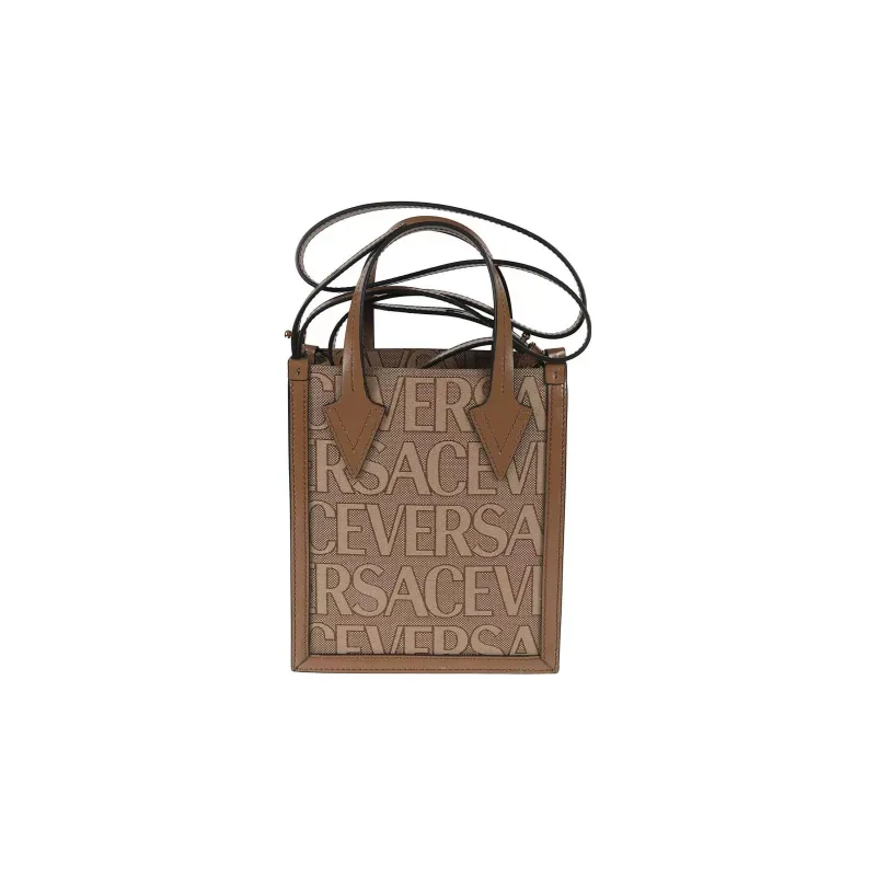 VERSACE Allover Cow Leather Tote Bag Shopping Bag Handbag Shoulder Bag Crossbody Bag Small Size Men's Brown-3