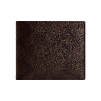 COACH 3 IN 1 Wallet Coated Canvas Coin Purses Wallets Women's Brown Monogram & Orange Yellow