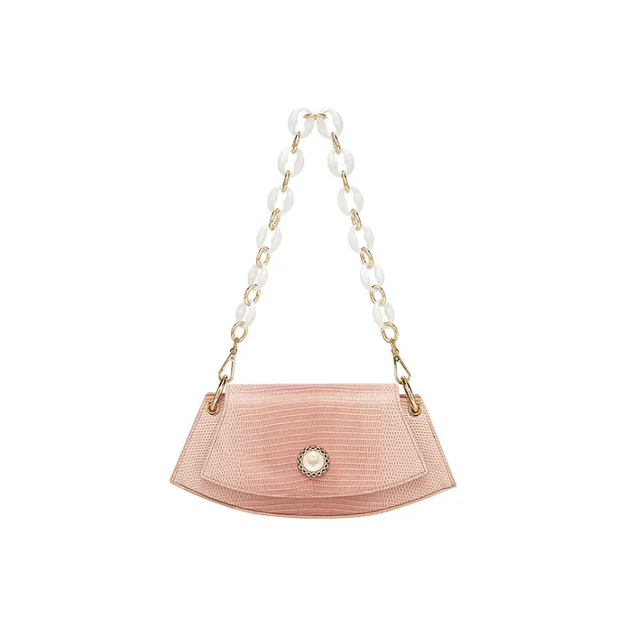 FOXER Microfiber Synthetic Leather Crescent Bag, Portable Crossbody Bag, Shoulder Bag Women's Peach Pink-1
