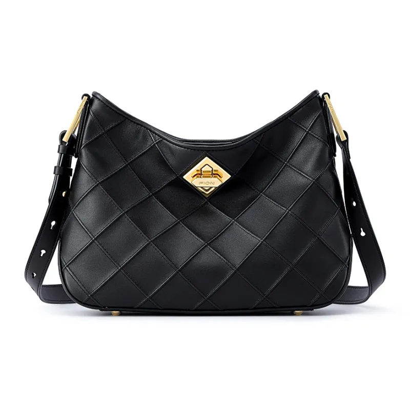 FION Cow Leather Shoulder Bag Small Size Women's Gold-0