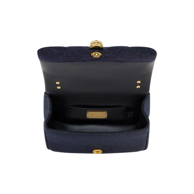 BVLGARI Serpenti Cabochon Denim Handbag Shoulder Bag Crossbody Bag Mini Women's Dark Blue-3