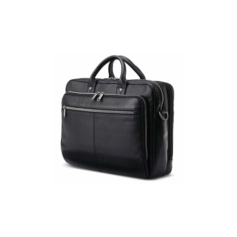 SAMSONITE Leather Portable One Shoulder Crossbody Briefcases Unisex Black-0