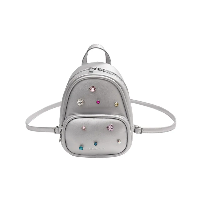 NOMK PU Bucket Bag Backpack Small Size Women's Silver-0