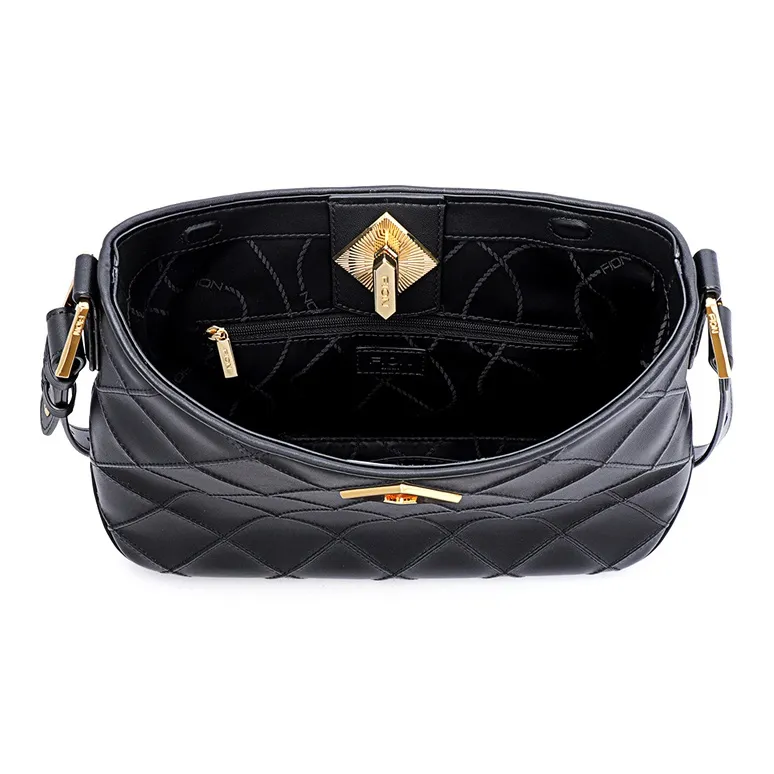 FION Cow Leather Shoulder Bag Small Size Women's Gold-3