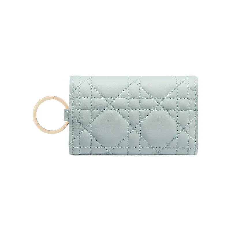 DIOR Lady Dior Lambskin Key Pouch Women's Light Blue-2