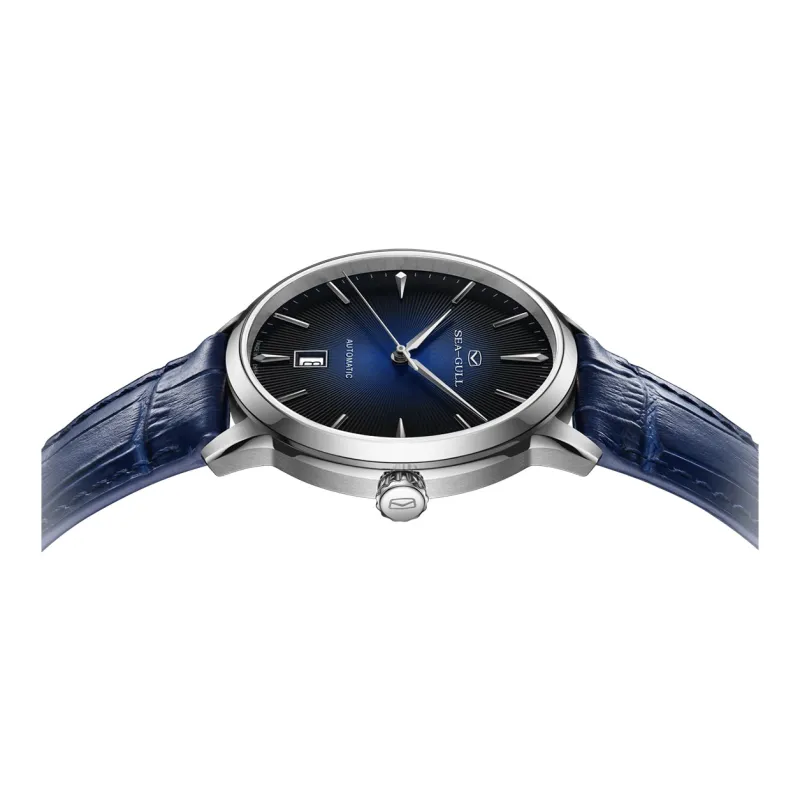 Sea Gull Zall Series Automatic Mechanical Movement Genuine Leather Strap Watch Men's Watches White Dial-7