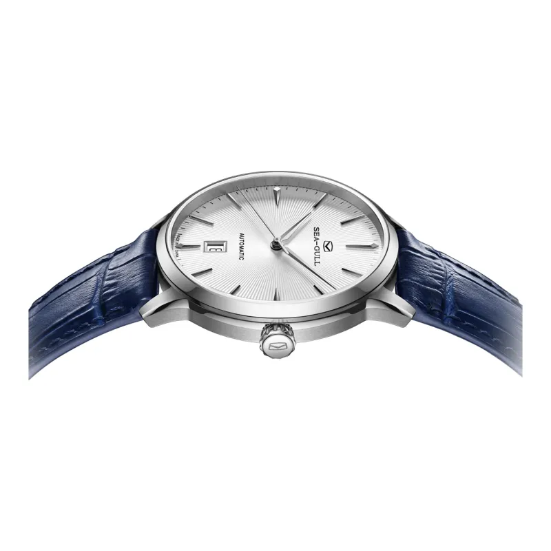 Sea Gull Zall Series Automatic Mechanical Movement Genuine Leather Strap Watch Men's Watches White Dial-3
