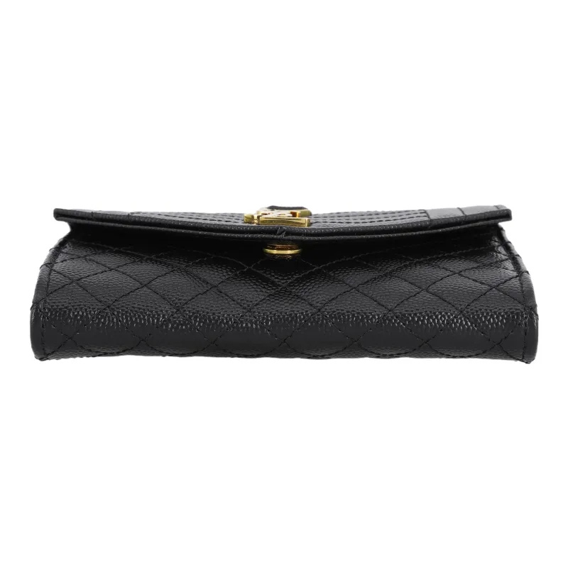 SAINT LAURENT Grained Embossed Leather Envelope Wallets Small Size Women's Black-5