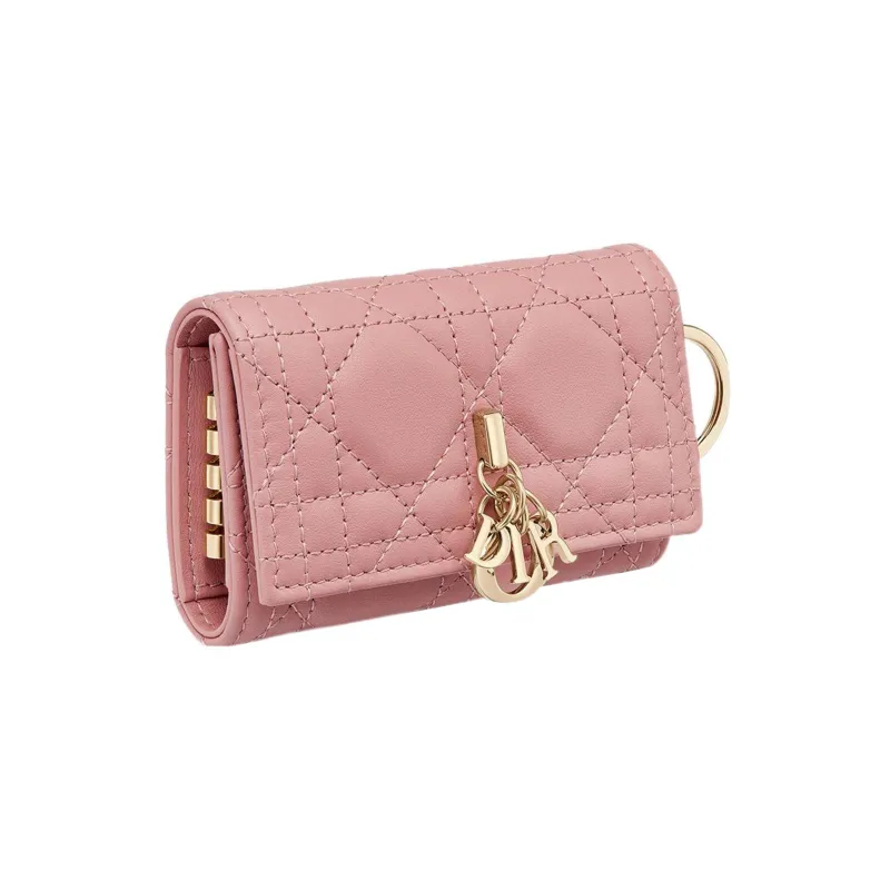 DIOR Lady Dior Lambskin Key Pouch Women's Light Pink-1