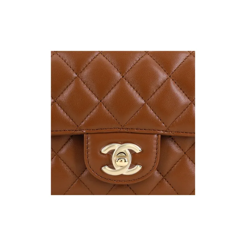 CHANEL Lambskin Chain Bag, Shoulder Bag, Crossbody Bag Mini Women's Brown-4
