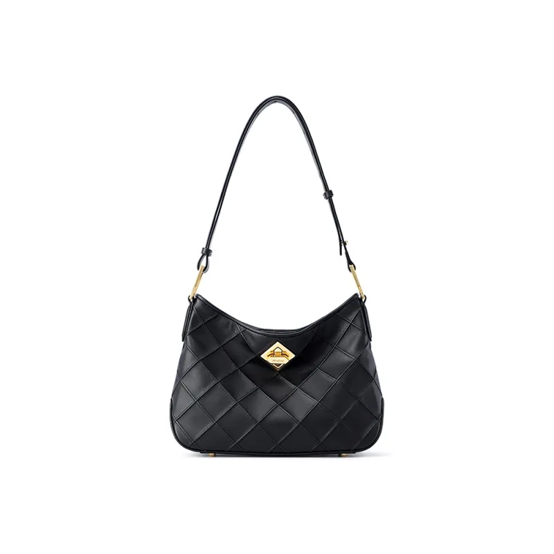 FION Cow Leather Shoulder Bag Small Size Women's Gold-1