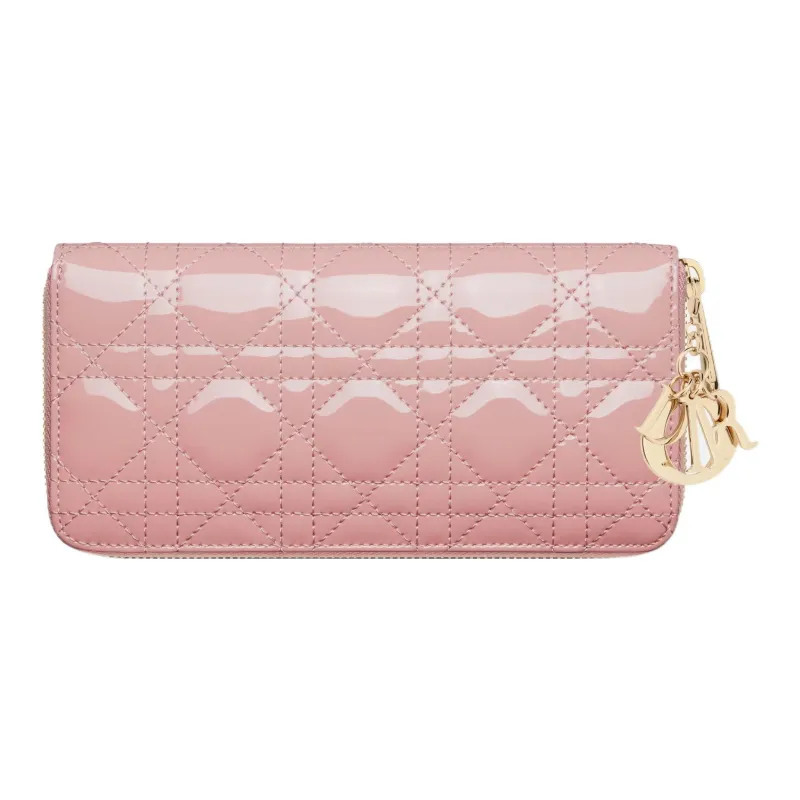 DIOR Lady Dior Patent Leather Calfskin Wallet Women's Light Pink-2