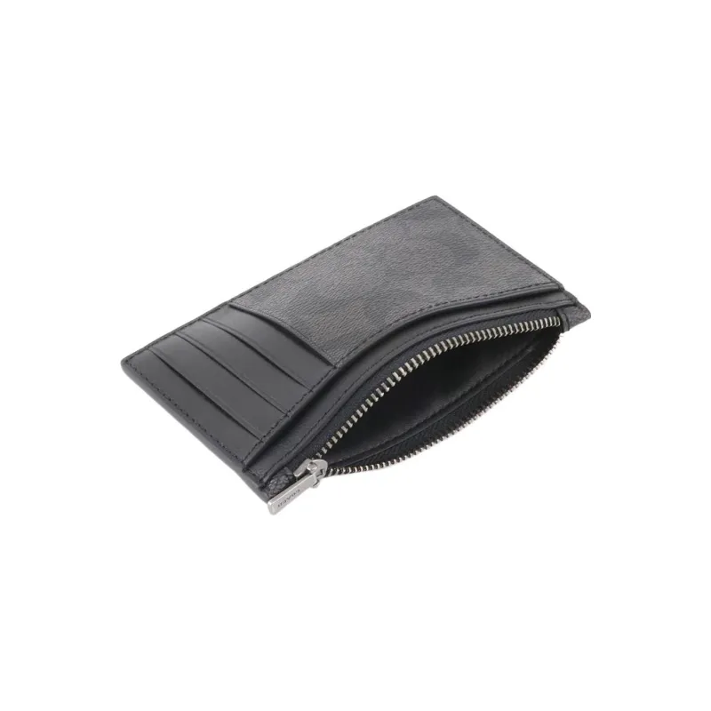COACH Monogram Canvas With Leather Zip Card Holder Coin Purse Unisex Charcoal Black Monogram-7