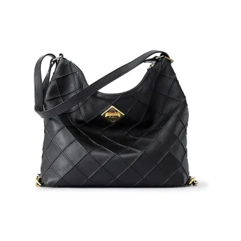 FION Top Grain Cow Leather Tote Backpack Crossbody Bag Shoulder Bag Medium Size Women's Classic Black