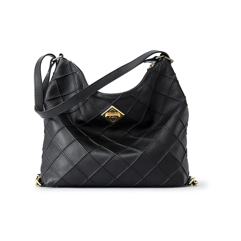 FION Top Grain Cow Leather Tote Backpack, Crossbody Bag, Shoulder Bag Medium Size Women's Classic Black-0