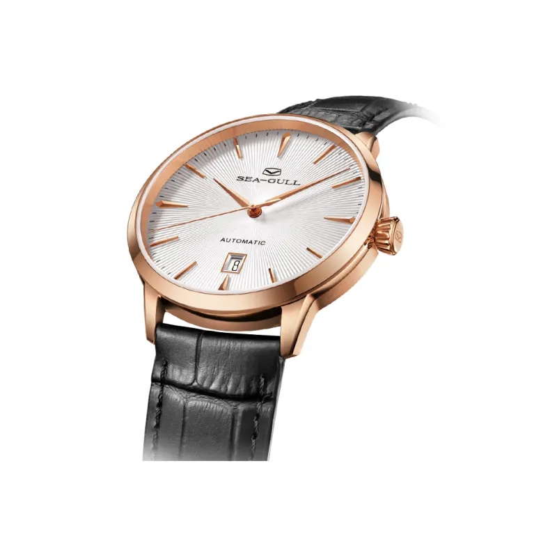 Sea Gull Zall Series Automatic Mechanical Movement Genuine Leather Strap Watch Men's Watches White Dial-10