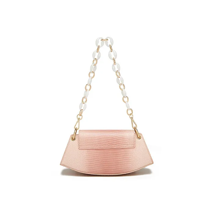 FOXER Microfiber Synthetic Leather Crescent Bag, Portable Crossbody Bag, Shoulder Bag Women's Peach Pink-3
