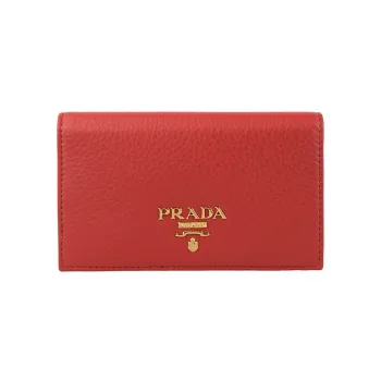 PRADA Leather Card Holder Wallet Women's Red