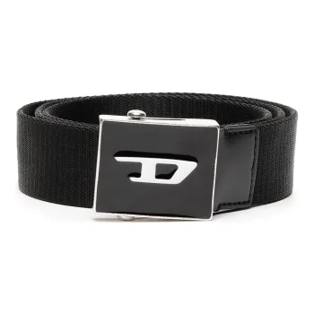 DIESEL Logo Plaque Smooth Buckle Calfskin Leather Belts Men's Black