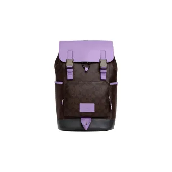 COACH Track Canvas With Calfskin Backpack Large Size Men's Purple & Coffee