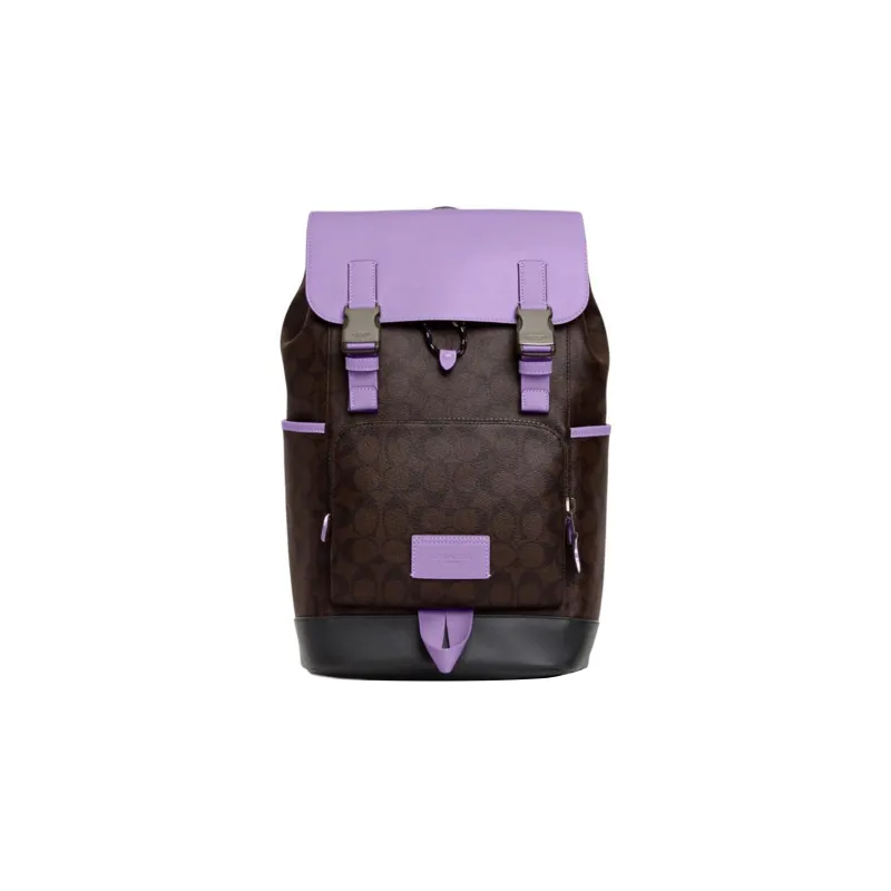 COACH Track Canvas With Calfskin Backpack Large Size Men's Purple & Coffee-0