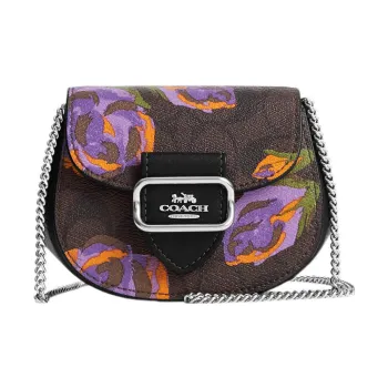 COACH Morgan Canvas With Leather Saddle Bag, Shoulder Bag, Crossbody Bag Mini Women's Dark Brown