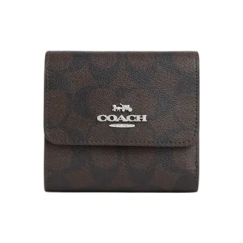 COACH Trifold Wallet Coated Canvas Coin Purses Wallets Women's Brown Black