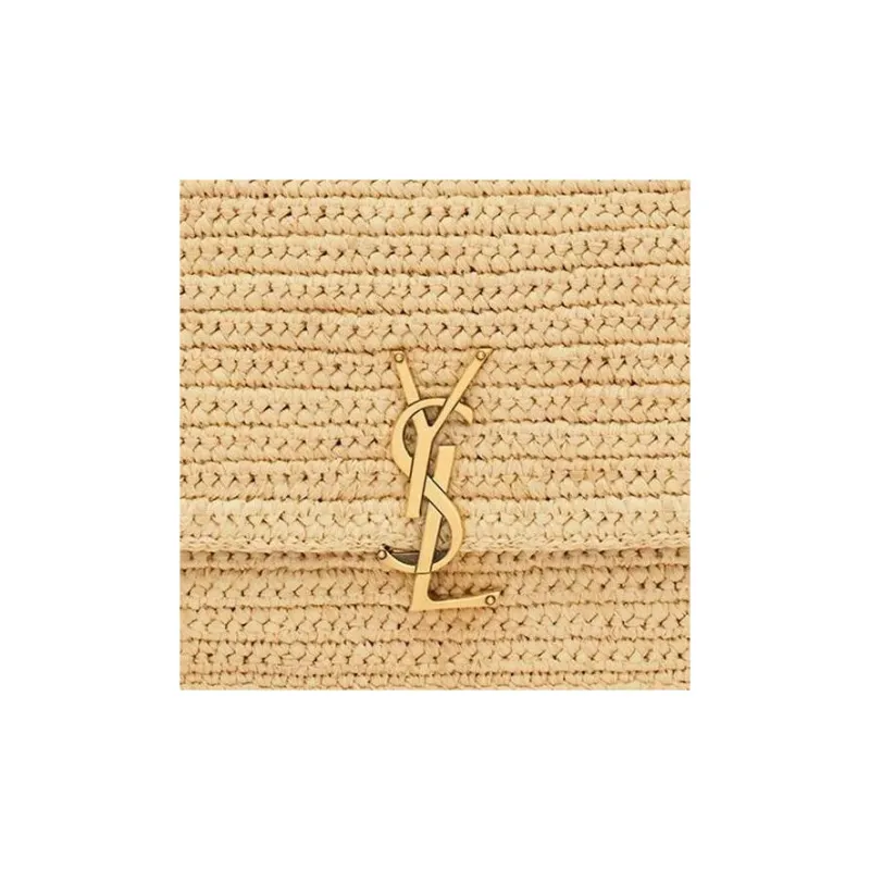 SAINT LAURENT SOLFERINO Raffia Fiber Braided Tanned Leather Crossbody Bag Shoulder Bag Medium Size Women's Light Brown-7
