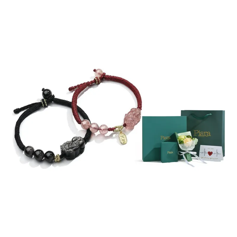 PIARA Silver Sheen Obsidian Strawberry Quartz Bracelets Unisex-4