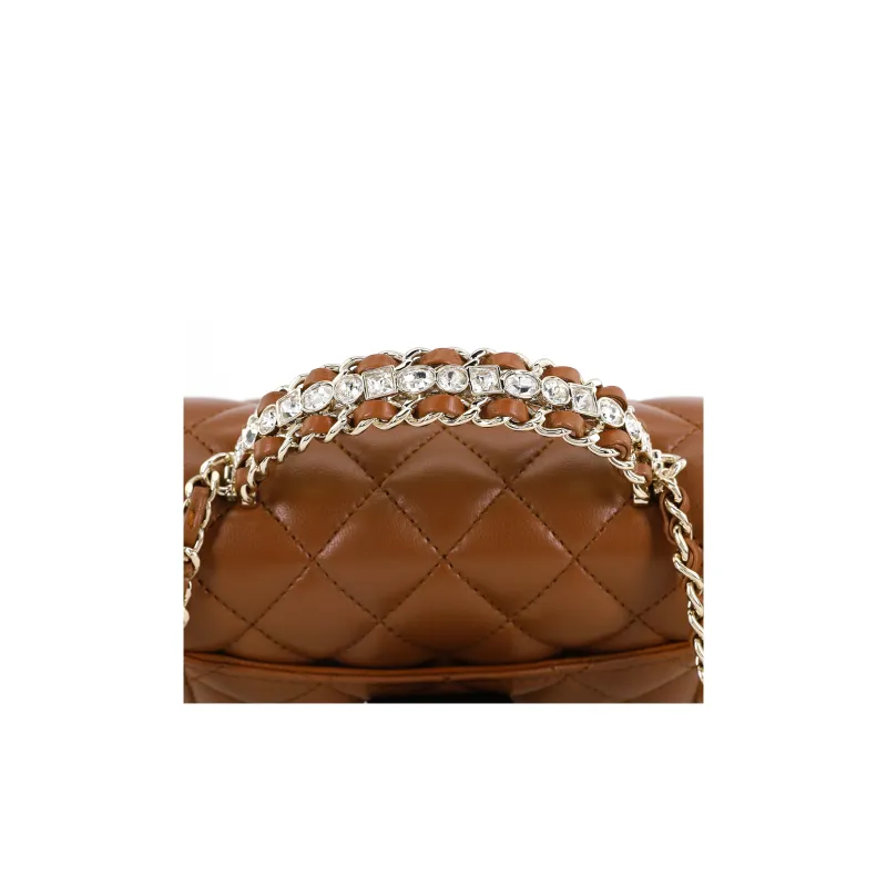 CHANEL Lambskin Chain Bag, Shoulder Bag, Crossbody Bag Mini Women's Brown-5